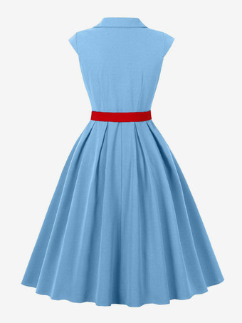Robe trapèze vintage années 1950 pour femme sans manches à col idéale pour un tea party.