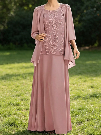 RoseRobe de mère de la mariée col bijou manches 3/4 dentelle robe d'invitée pour un mariage