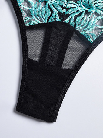 Body en dentelle florale turquoise Teddy avec jarretière armatures et découpes en résille pour femme