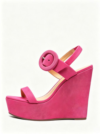 Pearl PinkWomen's Wedge Sandals Platform Open Toe Buckle Detail Sandal Shoes