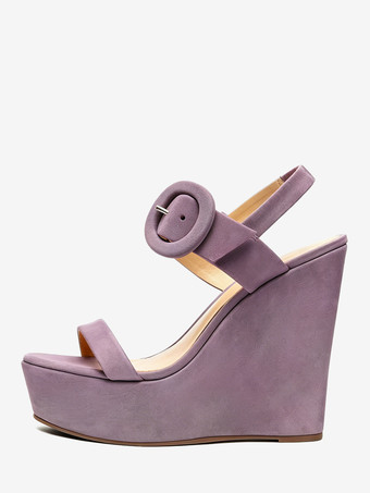 Purple Women's Wedge Sandals Platform Open Toe Buckle Detail Sandal Shoes