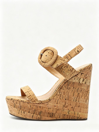 Light ApricotWomen's Wedge Sandals Platform Open Toe Buckle Detail Sandal Shoes
