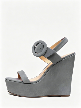 Light Gray Women's Wedge Sandals Platform Open Toe Buckle Detail Sandal Shoes