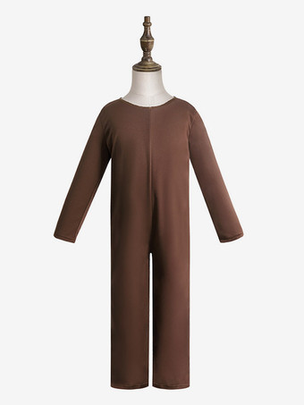 子供のためのハロウィンコスチュームコーヒーブラウンポリエステルツリージャンプスーツチョッキ