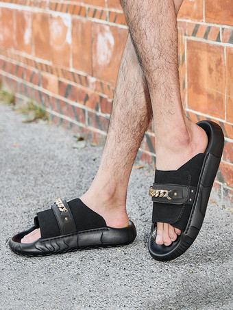 Sandales pour hommes mules à bout ouvert détail chaîne talon compensé