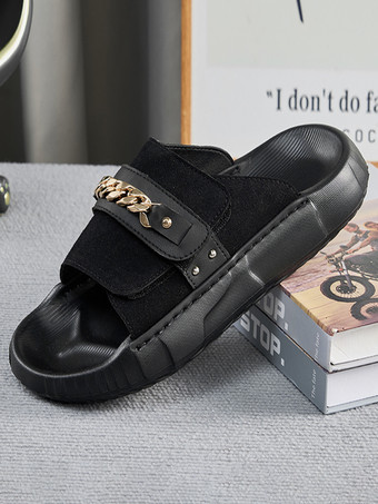 Sandales pour hommes mules à bout ouvert détail chaîne talon compensé