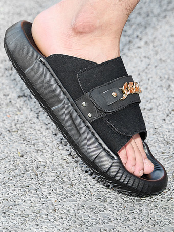 Sandales pour hommes mules à bout ouvert détail chaîne talon compensé