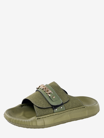 vert Sandales pour hommes mules à bout ouvert détail chaîne talon compensé
