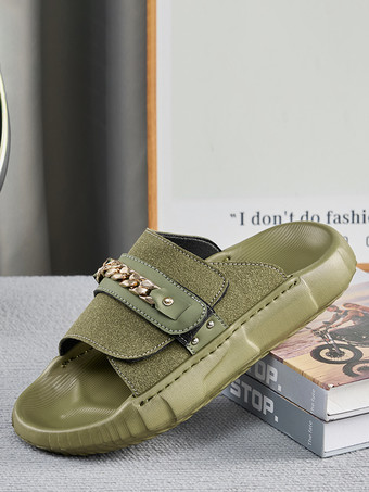 Sandales pour hommes mules à bout ouvert détail chaîne talon compensé