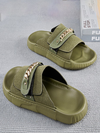 Sandales pour hommes mules à bout ouvert détail chaîne talon compensé