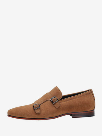 Mocassins habillés pour hommes en daim bout rond boucle à enfiler
