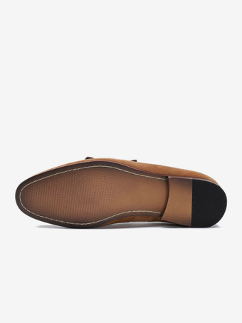 Mocassins habillés pour hommes en daim bout rond boucle à enfiler
