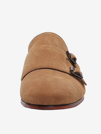 Mocassins habillés pour hommes en daim bout rond boucle à enfiler