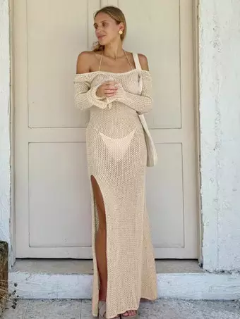 off shoulder swim dress Women Cover Ups Pink Off-The-Shoulder Summer Beach Swimwear Dress