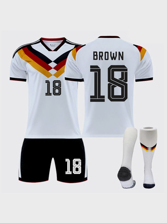 N°18Maillot domicile de l'équipe nationale de football d'Allemagne 2026 n° 18 marron manches courtes ensemble 3 pièces pour adultes et enfants