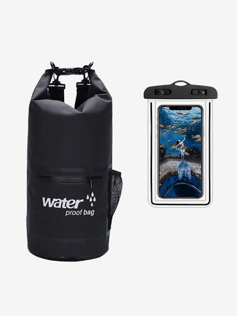 ブラック 2-in-1防水ドライバッグ（外側ジッパーポケット付き）、お揃いのスマホ用ドライバッグ
