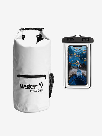ホワイト 2-in-1防水ドライバッグ（外側ジッパーポケット付き）、お揃いのスマホ用ドライバッグ