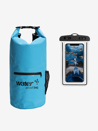 ライトスカイブルー2-in-1防水ドライバッグ（外側ジッパーポケット付き）、お揃いのスマホ用ドライバッグ