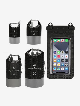 ブラック 2-in-1 ロールトップ防水ドライバッグと、お揃いの防水スマホケース