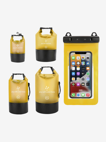 イエロー2-in-1 ロールトップ防水ドライバッグと、お揃いの防水スマホケース