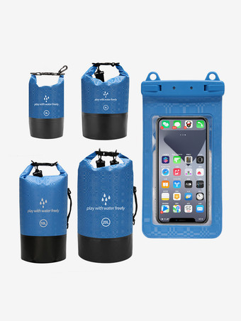 ブルー 2-in-1 ロールトップ防水ドライバッグと、お揃いの防水スマホケース