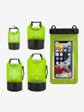 グリーン 2-in-1 ロールトップ防水ドライバッグと、お揃いの防水スマホケース