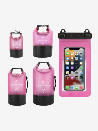 ピンク 2-in-1 ロールトップ防水ドライバッグと、お揃いの防水スマホケース