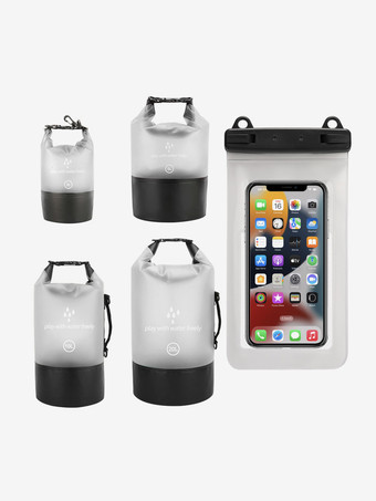 ホワイト 2-in-1 ロールトップ防水ドライバッグと、お揃いの防水スマホケース