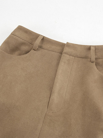 Jupe maxi vintage kaki en faux daim fente sur le devant taille haute