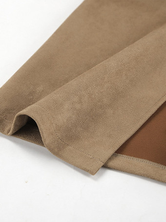 Jupe maxi vintage kaki en faux daim fente sur le devant taille haute