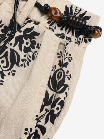 Pantalon imprimé abricot à lacets et taille haute