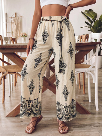 Pantalon imprimé abricot à lacets et taille haute