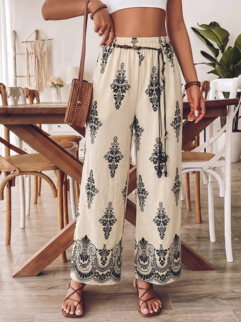 abricot Pantalon imprimé abricot à lacets et taille haute