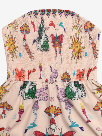 Combinaison short sans bretelles à imprimé bohème et floral idéale pour l'été à la plage.