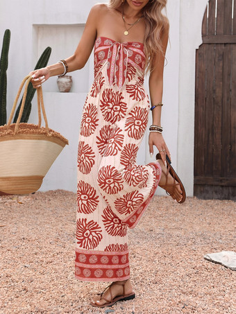 Combinaison bohème bustier à imprimé floral et jambes larges pour femme tenue de plage idéale pour les vacances