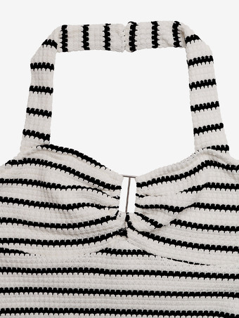 バケーションドレス ボディコン タイトニット ストライプ ホルターネック ミニ サマービーチドレス