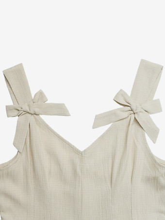 Combinaison de vacances combishort col V bretelles nœud papillon plissée taille haute poches plissées