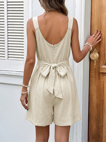 Combinaison de vacances combishort col V bretelles nœud papillon plissée taille haute poches plissées