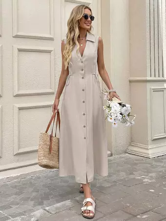 sleeveless shirt dress All My Desires Sleeveless Shirt Dress - Washed Denim