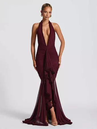 semi formal dresses sexy Party Dress Maxi Black V-Neck Pleated Sleeveless Dress 25.09COLL