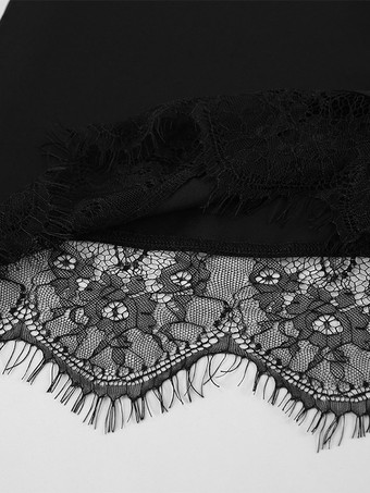 Robe de soirée noire en dentelle sans manches à col montant