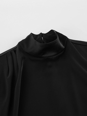 Robe de soirée noire en dentelle sans manches à col montant