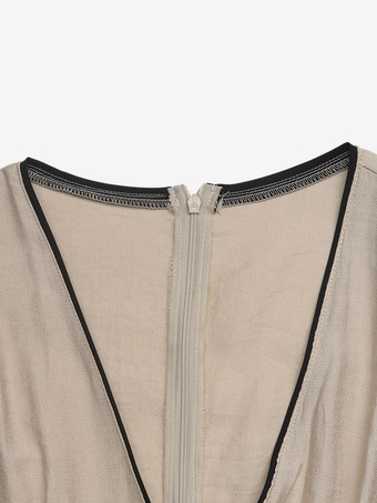 Robe longue d'été fluide à col en V sans manches bicolore chic à lacets idéale pour les vacances.