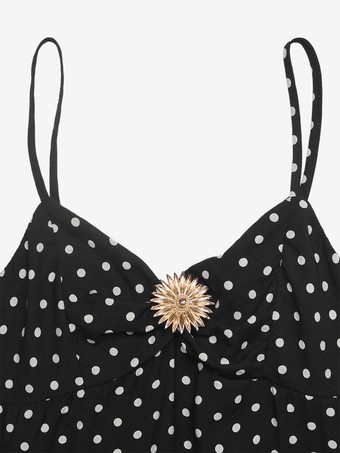 Robe de soirée noire à pois débardeur à volants mini-robe fluide d'été