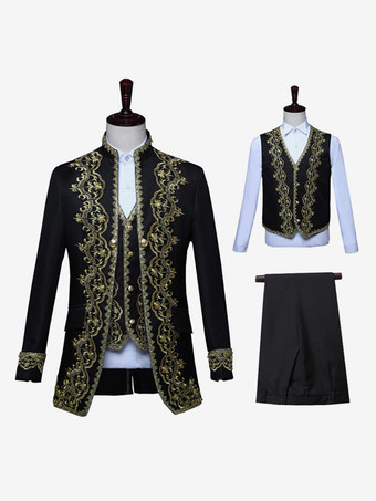 noir Tenue médiévale noble vintage en jacquard or bordeaux royal