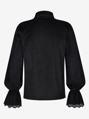Chemise noire rétro médiévale vampire en velours brodé chemise punk à chaînes
