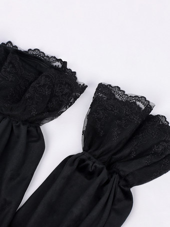 Chemise noire rétro médiévale vampire en velours brodé chemise punk à chaînes