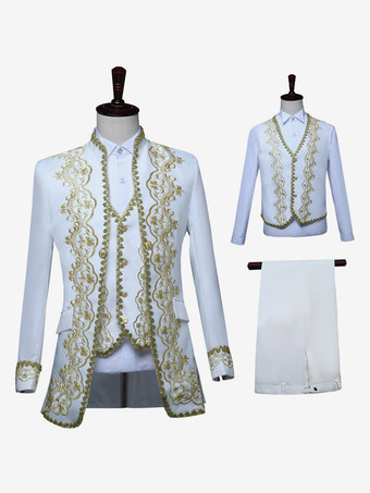 blanc Tenue médiévale noble vintage en jacquard or bordeaux royal