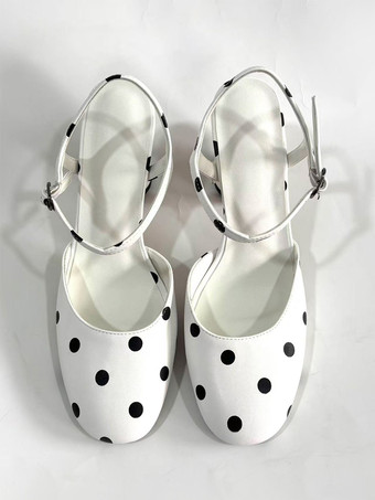 Escarpins blancs vintage à bout rond et à talons carrés à pois
