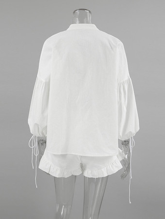 Ensemble chemise oversize en lin rose pastel bleu et blanc taille élastique et short à volants